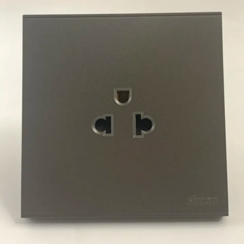 Bộ Ổ cắm đơn chuẩn Âu-Mỹ 16A chuẩn vuông màu Xám (Grey) Simon E6 721087-61