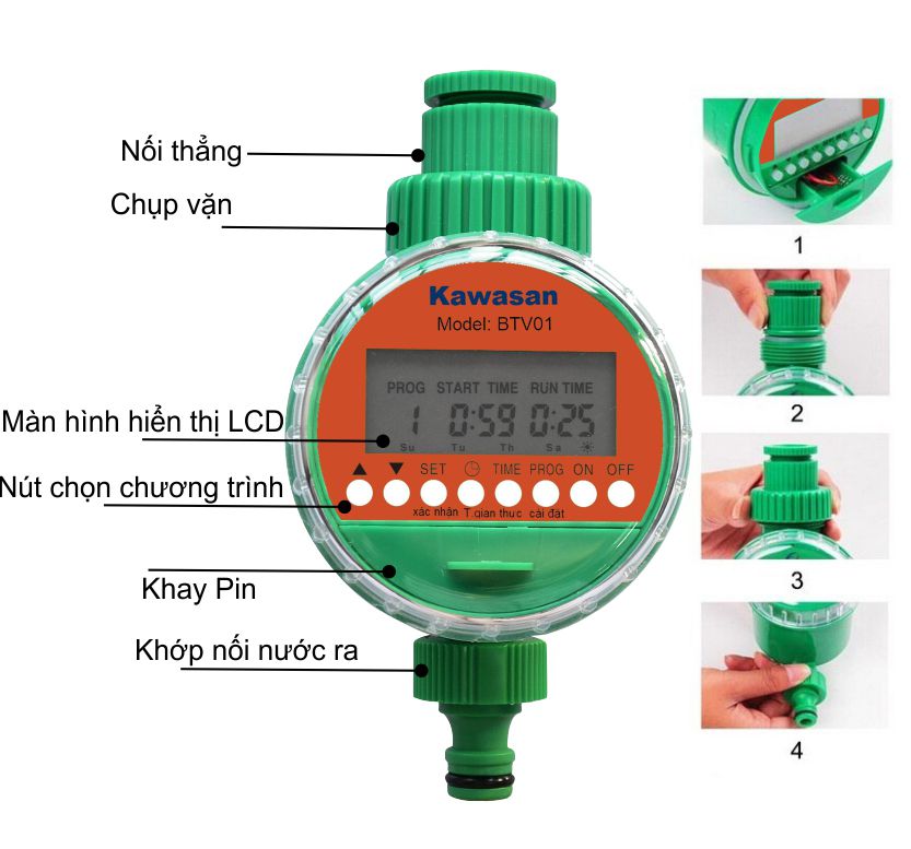 Thiết bị, Van hẹn giờ tưới cây tự động dùng Pin Kawasan BTV01