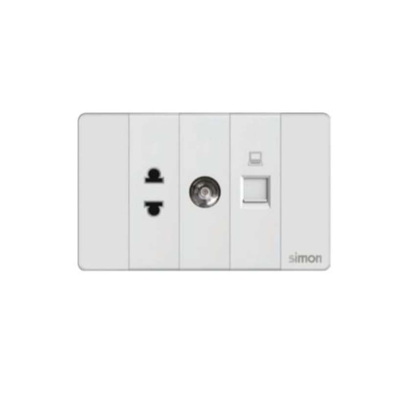 Simon K9 - Bộ ổ cắm đơn 2 chấu + ổ cắm hạt TV + hạt mạng CAT 6 595302