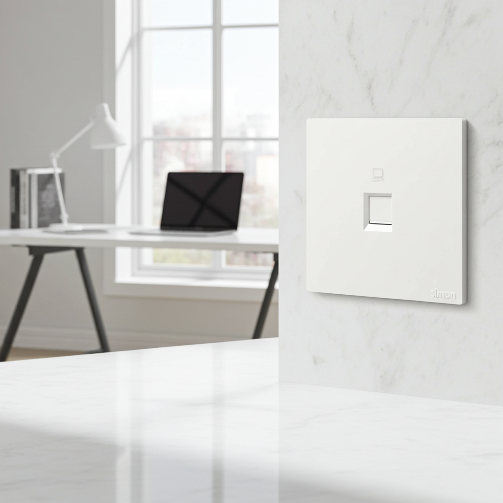 Bộ Ổ cắm mạng đơn cat6 màu trắng mặt vuông cao cấp Simon S6 585218