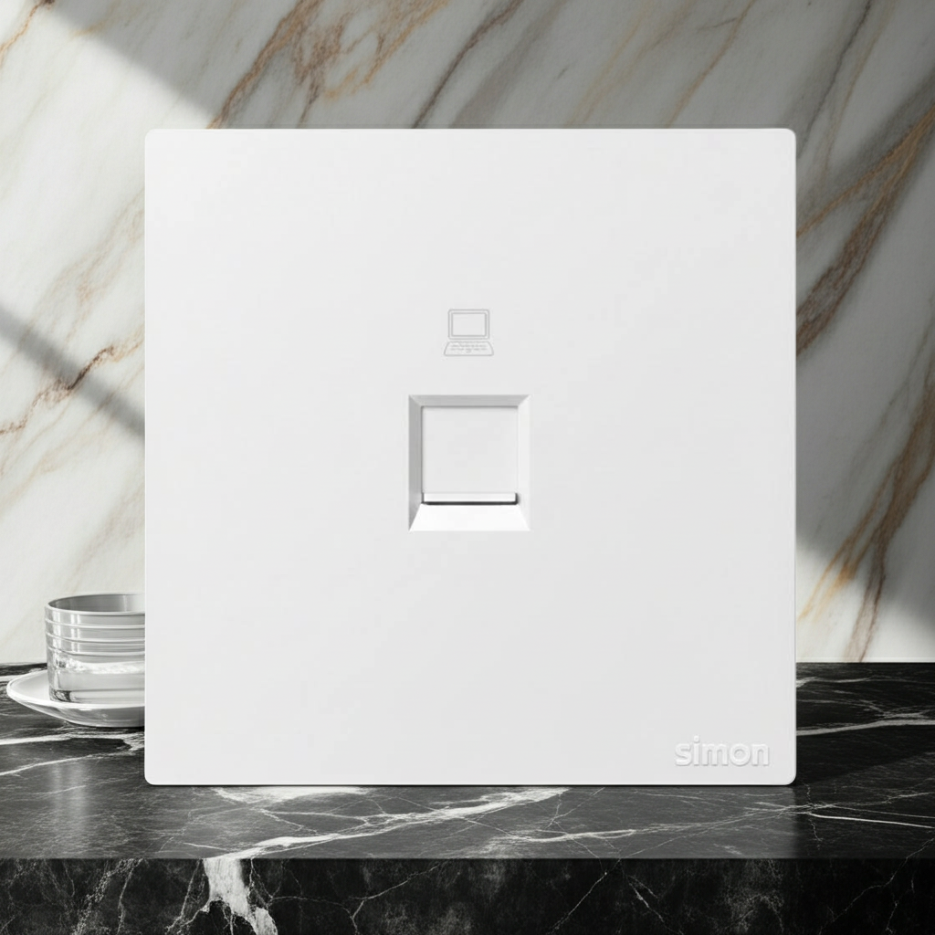 Bộ Ổ cắm mạng đơn cat6 màu trắng mặt vuông cao cấp Simon S6 585218