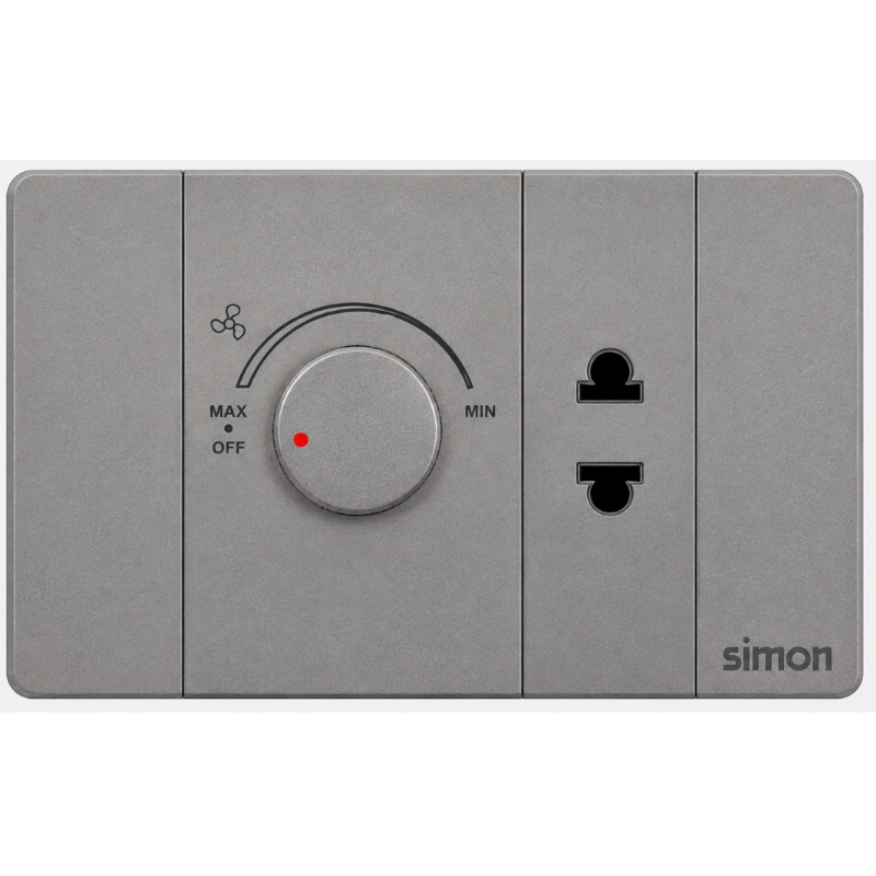 Simon K9 - Bộ chiết áp quạt + ổ cắm đơn 2 chấu (grey) 59E201-61