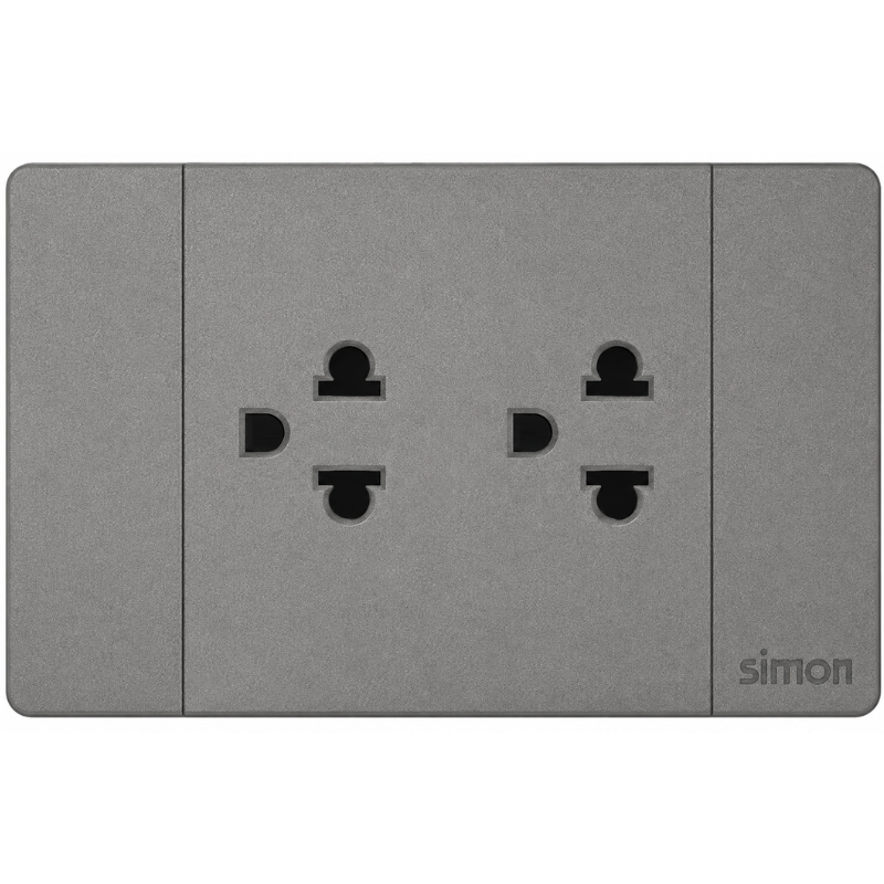 Simon K9 - Bộ ổ cắm đôi 3 chấu thường (grey) 594201-61