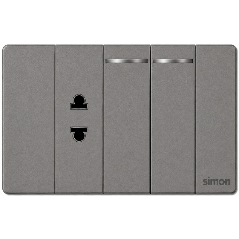 Simon K9 - Bộ ổ đơn 2 chấu + 2 công tắc đơn 2 chiều S (grey) 594100-61
