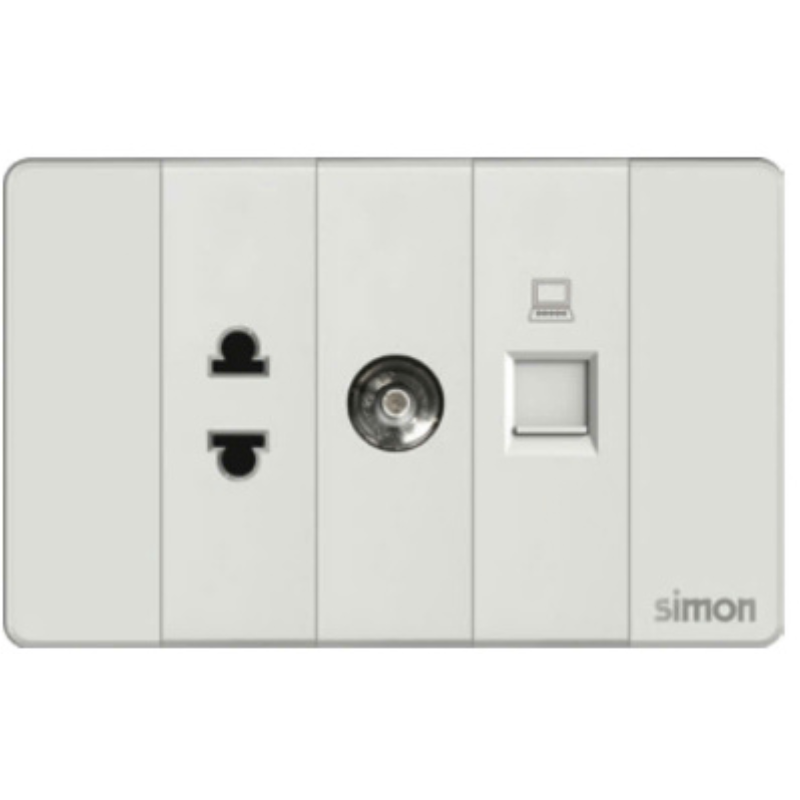 Simon K9 - Bộ ổ cắm đơn 2 chấu + ổ cắm hạt TV + hạt mạng CAT 6 595302