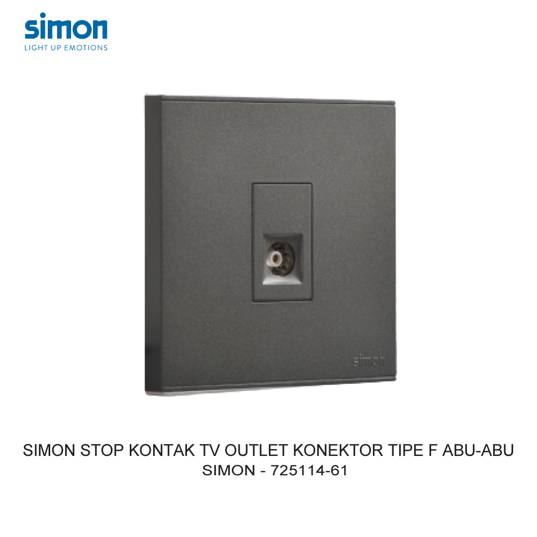Bộ ổ cắm TV có chống nhiễu chuẩn F mặt vuông màu Xám (Grey) Simon E6 725114-61