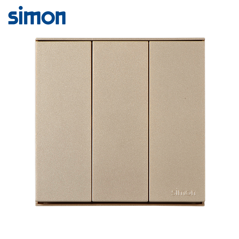 Bộ công tắc ba, hai chiều có đèn LED chuẩn vuông màu Sâm Panh (Champagne) Simon E6 721034-46