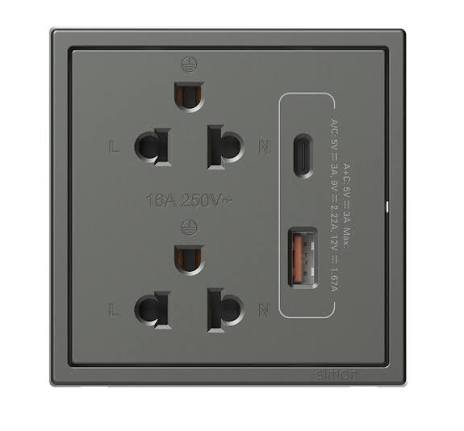 Simon i7 - Euro-US Socket with USB Type-A+C (20W), (Đen), 71E7251-26