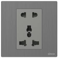 M7 Metal- Bộ ổ cắm 2 chấu + 3 chấu đa năng (10A 250V) (Brushed Grey) Simon M7 661080M-2B