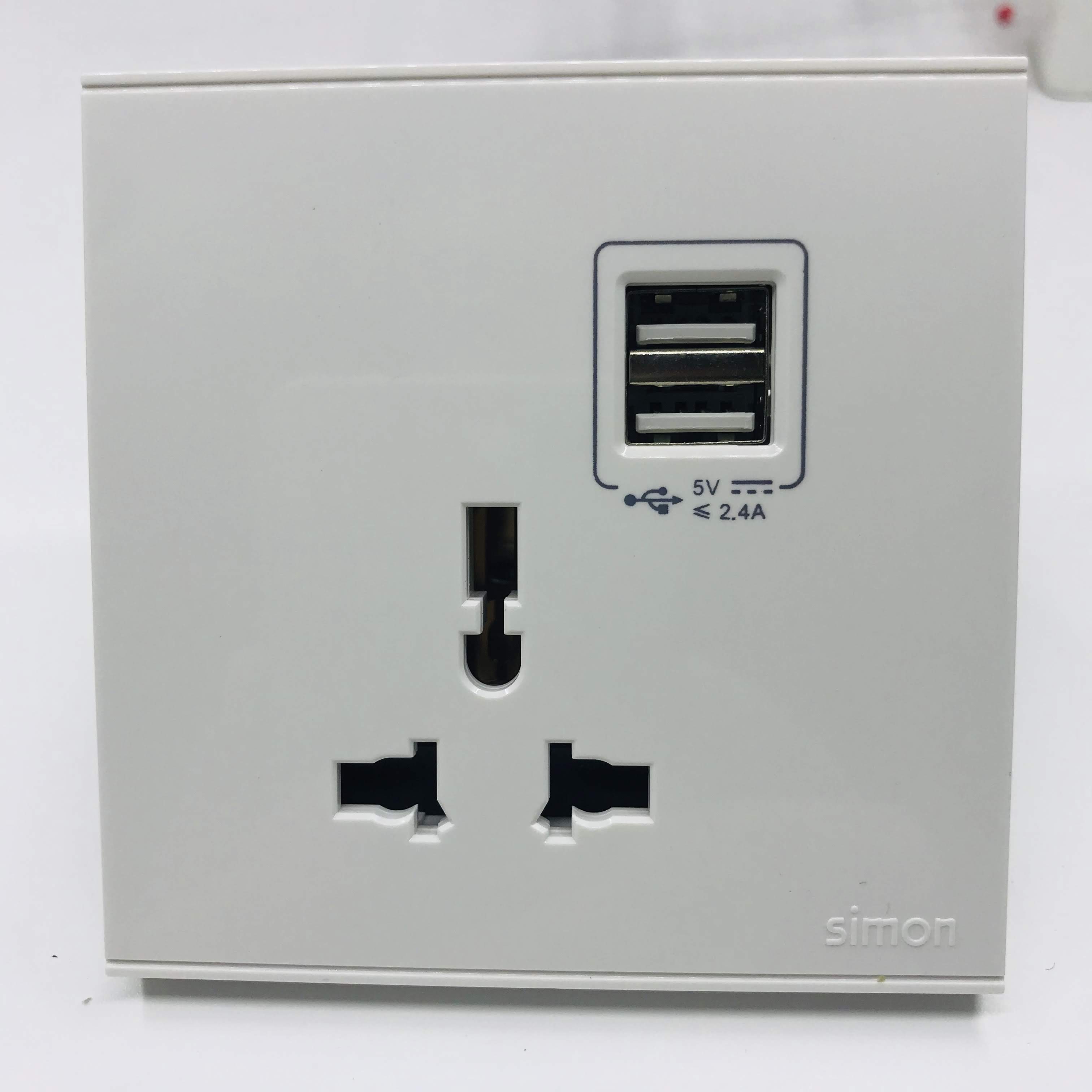 Bộ Ổ cắm đơn đa tiêu chuẩn 10A có cổng sạc USB màu trắng 72E725