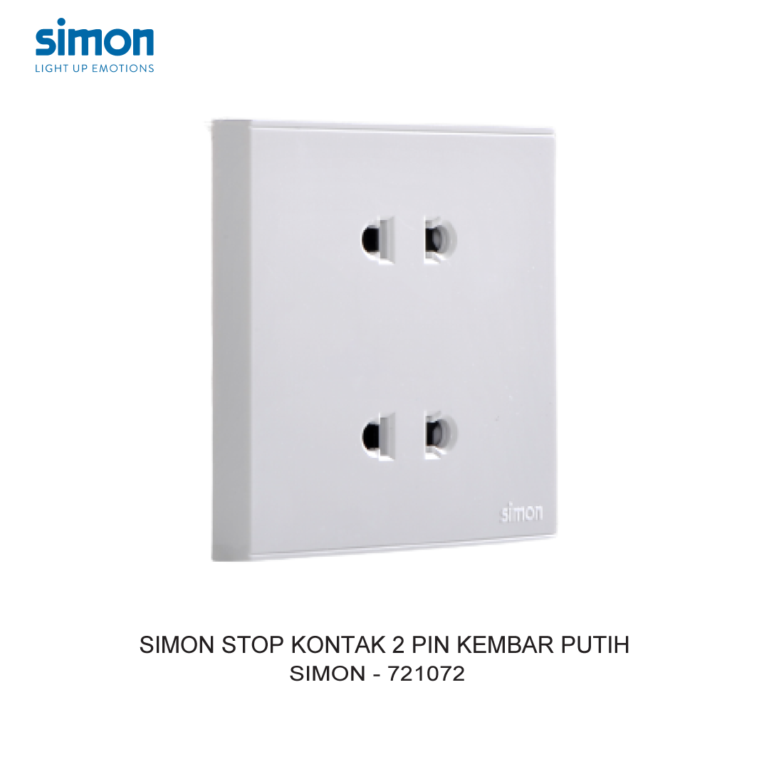 Bộ Ổ cắm đôi hai chấu 10A, dùng cho chấu tròn và dẹt mặt vuông màu trắng Simon E6 721072