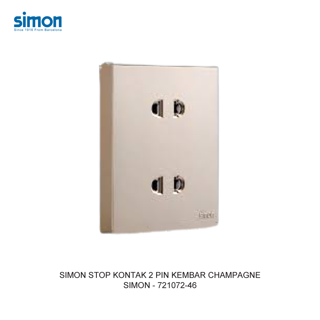 Bộ Ổ cắm đôi hai chấu 10A, dùng cho chấu tròn và dẹt mặt vuông màu Sâm Panh (Champagne) Simon E6 721072-46