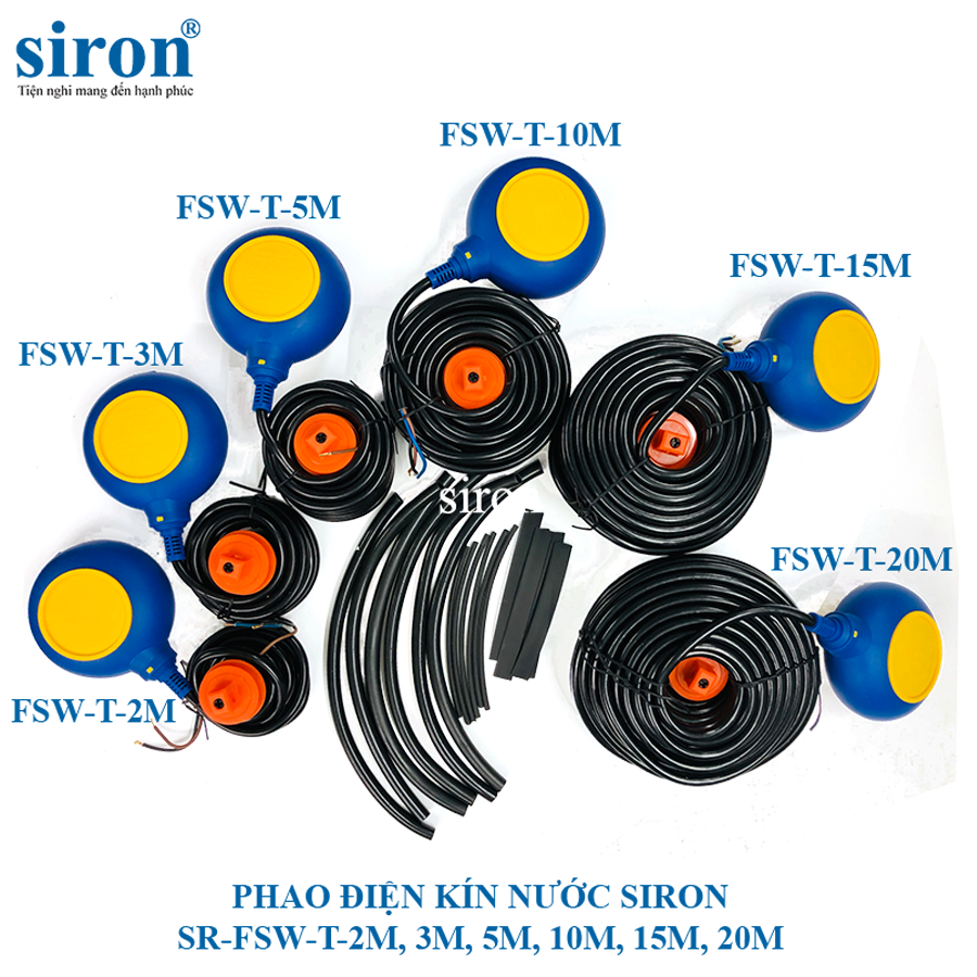 Công tắc phao điện chống tràn và chống cạn kín nước Cáp dây 20m Siron SR-FSW-T-20M