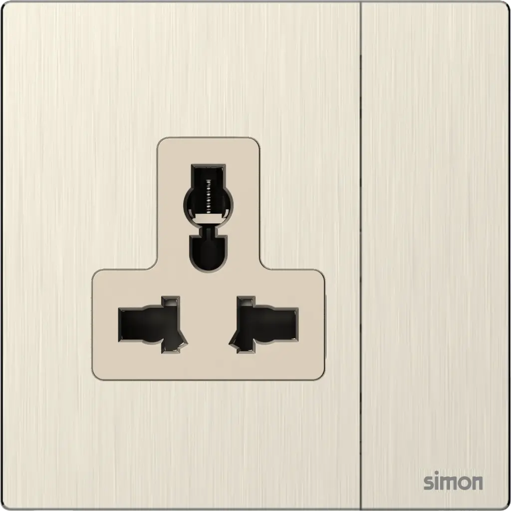 M7 Metal- Bộ ổ cắm 3 chấu đa năng + công tắc (13A 250V) (Satin Gold) Simon M7 661089M-2C