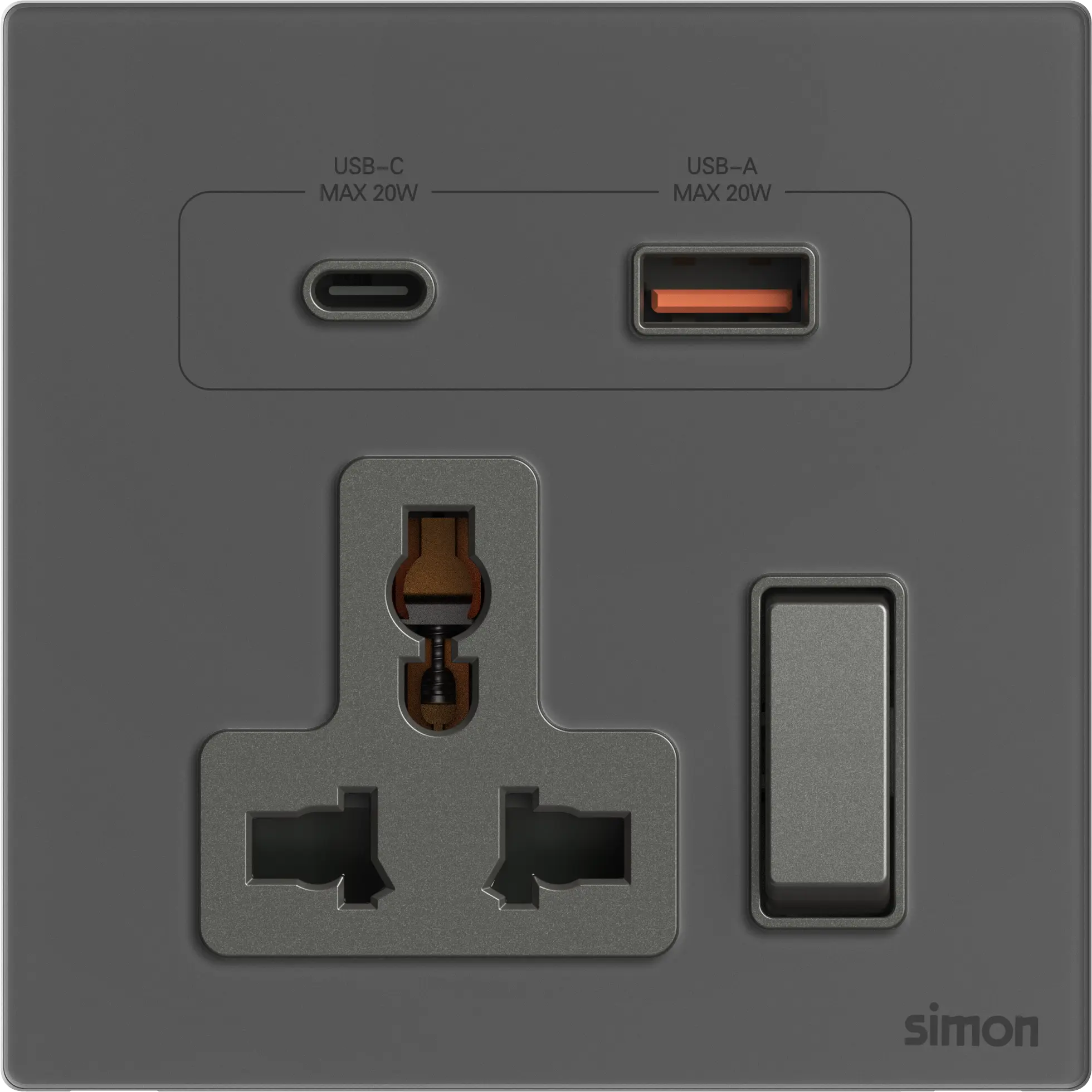 M7 Gem- Bộ ổ cắm đa năng kèm USB và A+C (Diamond Grey) Simon M7 66E7253G-4D