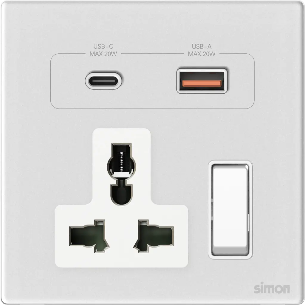 M7 Gem- Bộ ổ cắm đa năng kèm USB và A+C (Diamond White) Simon M7 66E7253G-4F