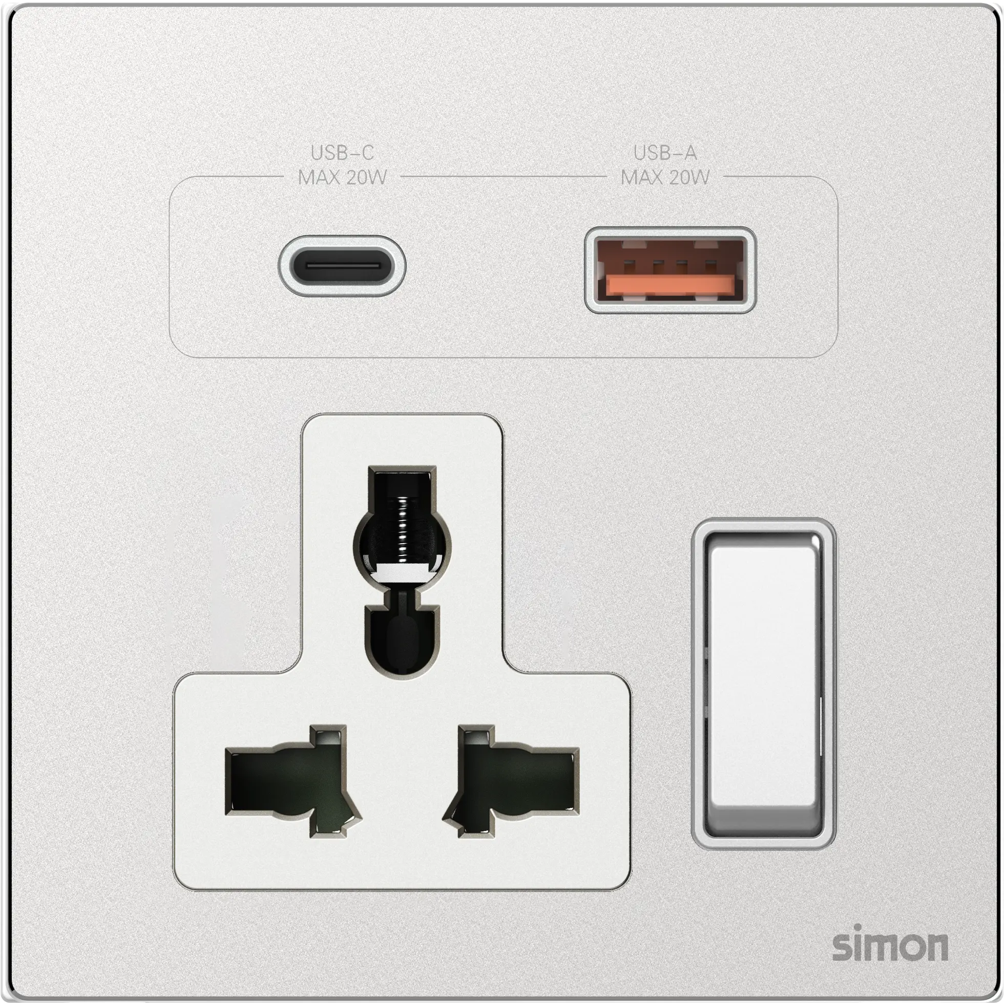 M7 Metal- Bộ ổ cắm đa năng kèm USB và A+C (Frosted Sliver) Simon M7 66E7253M-2A