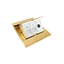 Bộ ổ cắm âm sàn gồm ổ cắm mạng, điện thoại và Tivi màu Vàng Đồng Simon SEF3845