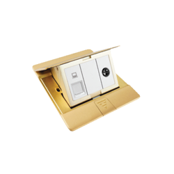 Bộ ổ cắm âm sàn gồm ổ cắm mạng Cat6 và ổ tivi màu Vàng Đồng Simon SEF38P5