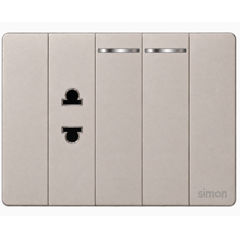 Simon K9 - Bộ ổ đơn 2 chấu + 2 công tắc đơn 2 chiều S (champagne) 594100-46