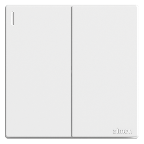 Bộ Công tắc đôi, 1 chiều mặt vuông màu trắng cao cấp Simon S6 581021