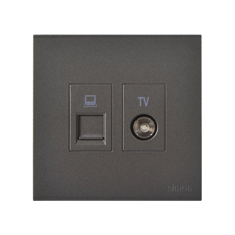 Bộ ổ cắm TV và điện thoại chuẩn vuông màu Xám (Grey) Simon E6 725301-61