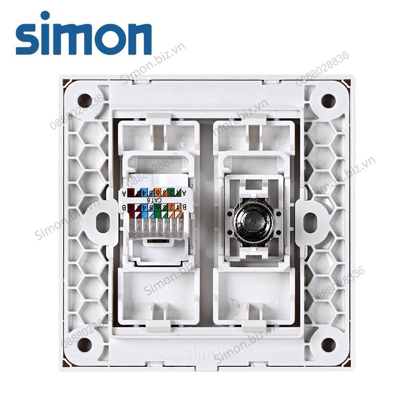 Bộ ổ cắm ti vi và mạng cat6 mặt vuông màu Sâm Panh (champagne) Simon S6 585302-46