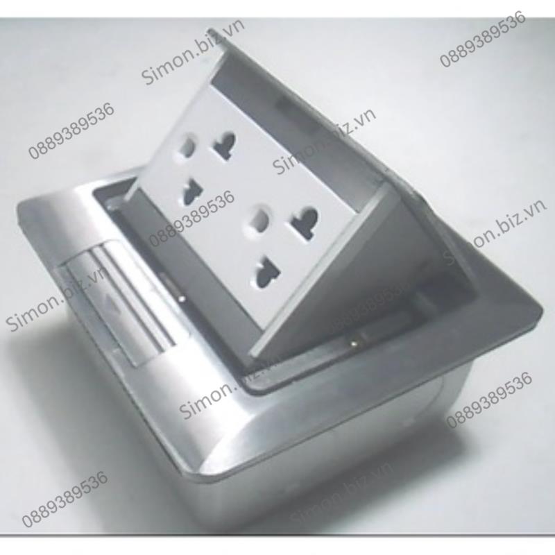 Ổ cắm âm sàn gồm 2 ổ cắm 3 chấu thường màu Bạc Simon SEF4600