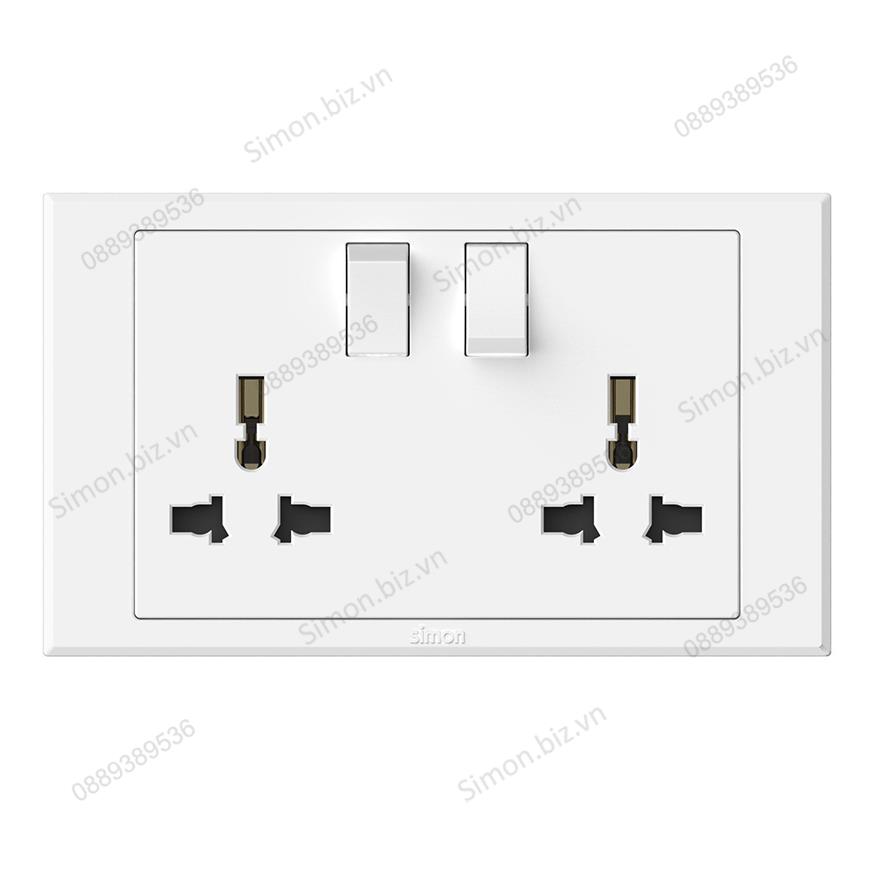 Bộ 2 ổ cắm đa tiêu chuẩn kèm công tắc ổ Simon E3 304589