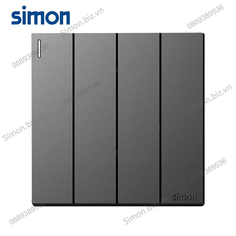 Bộ Công tắc bốn, 1 chiều mặt vuông màu xám (grey) cao cấp Simon S6 581041-61