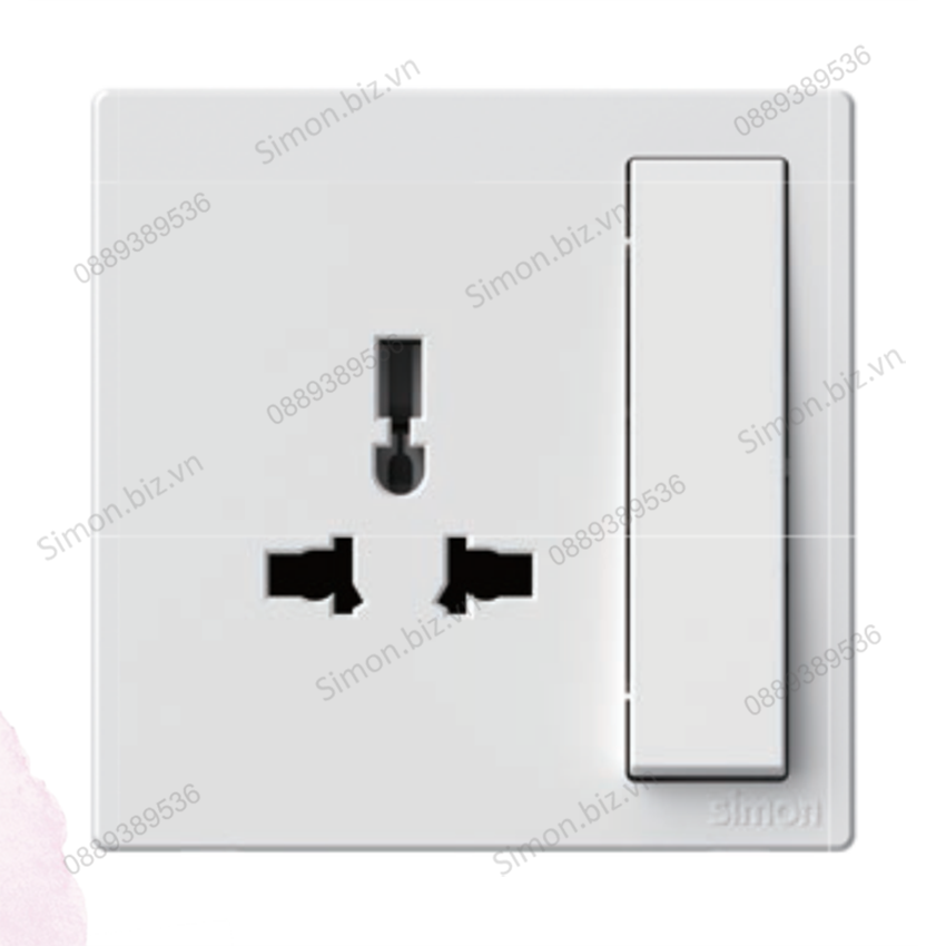 Bộ ổ cắm 3 chấu đa năng kèm công tắc lắp đế âm vuông màu trắng simon S6 581089