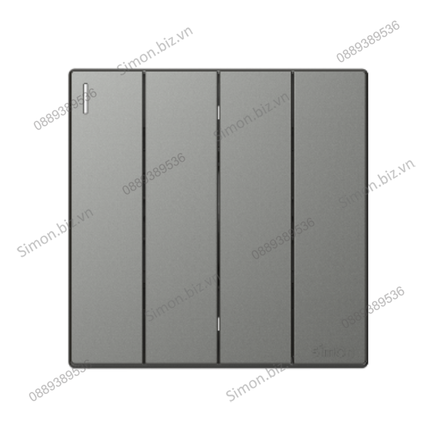 Bộ Công tắc bốn, 1 chiều mặt vuông màu xám (grey) cao cấp Simon S6 581041-61