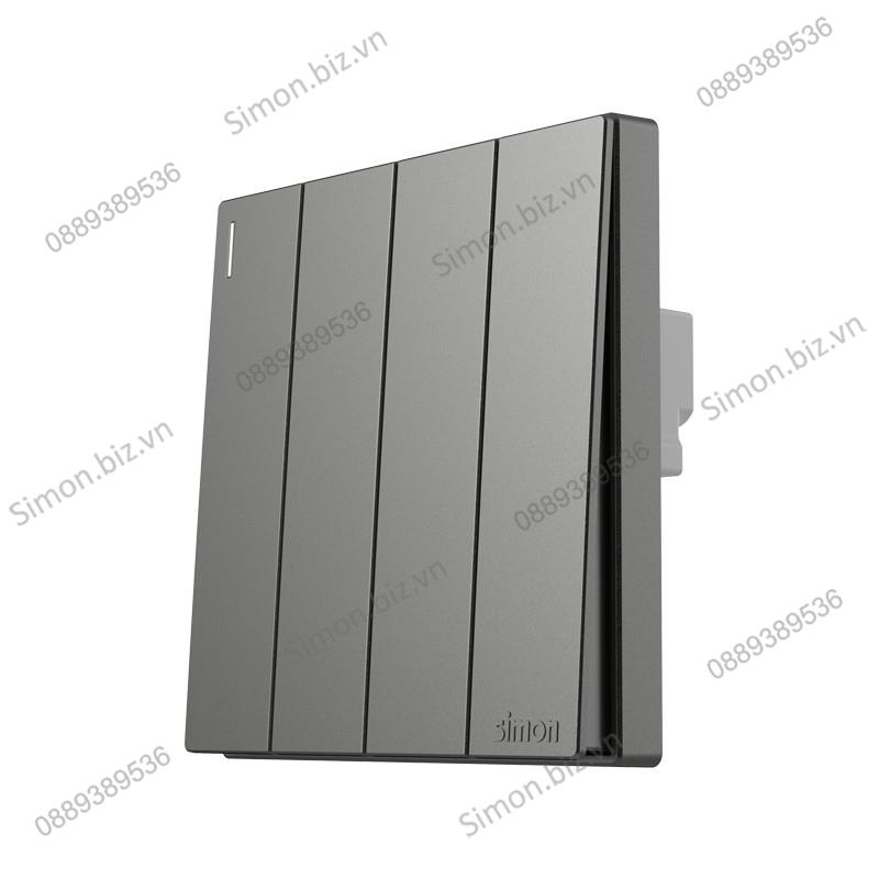 Bộ Công tắc bốn, 1 chiều mặt vuông màu xám (grey) cao cấp Simon S6 581041-61