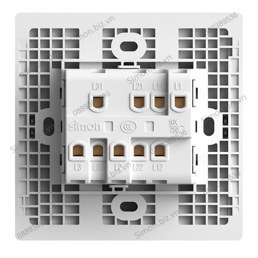 Bộ Công tắc ba, 2 chiều mặt vuông màu trắng cao cấp Simon S6 581032