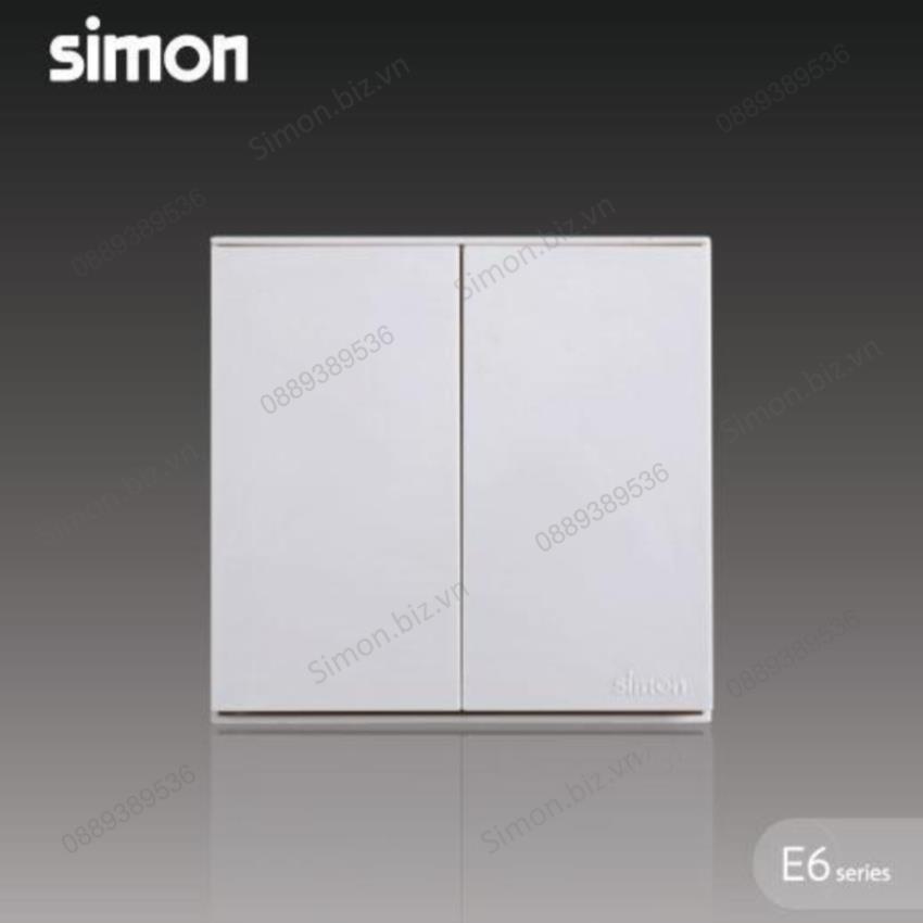 Bộ công tắc đôi, một chiều lắp đế âm chuẩn vuông màu trắng Simon E6 721021
