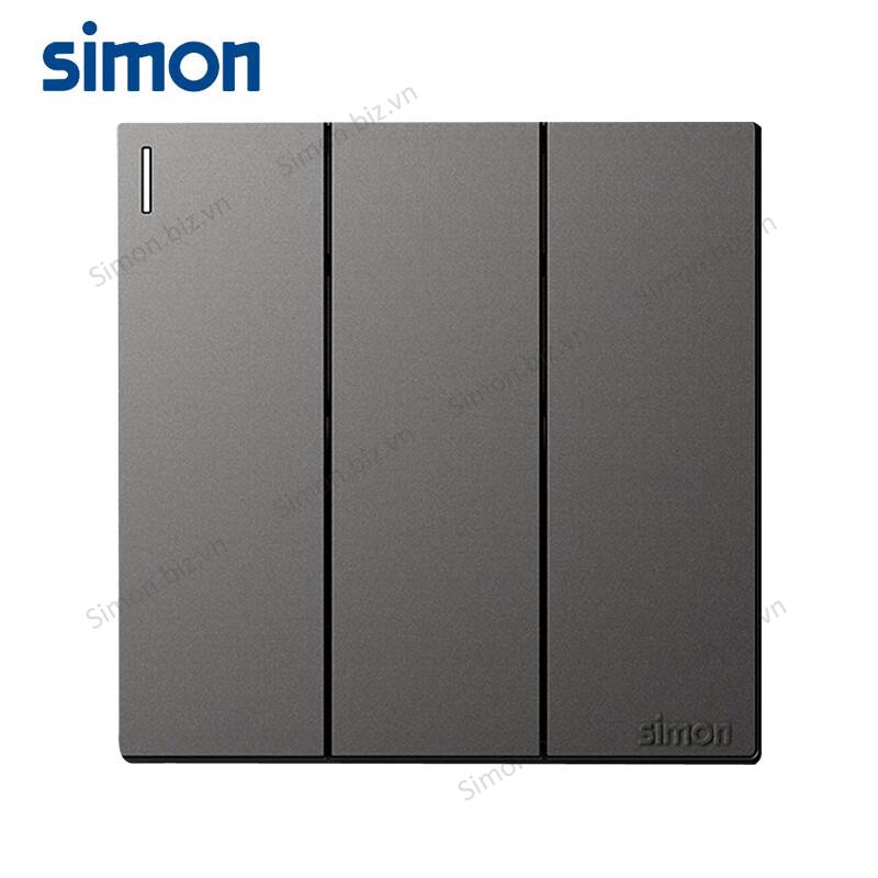 Bộ Công tắc ba, 1 chiều mặt vuông màu Xám (grey) cao cấp Simon S6 581031-61