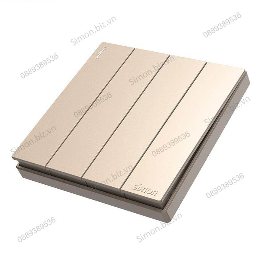 Bộ Công tắc bốn, 1 chiều mặt vuông màu sâm panh (champagne) cao cấp Simon S6 581041-46