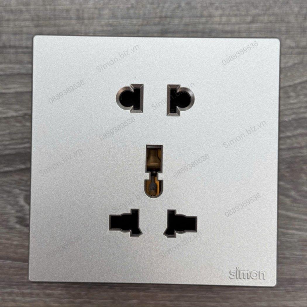 Bộ ổ cắm 3 chấu đa năng và ổ cắm 2 chấu thường mặt vuông màu Sâm Panh (chamgagne) Simon S6 581080V-46