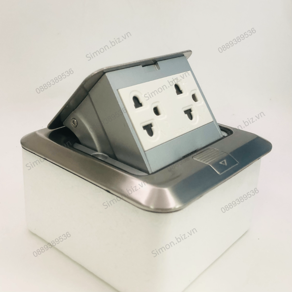 Ổ cắm âm sàn gồm 2 ổ cắm 3 chấu thường (vỏ bạc) Simon ZD021287