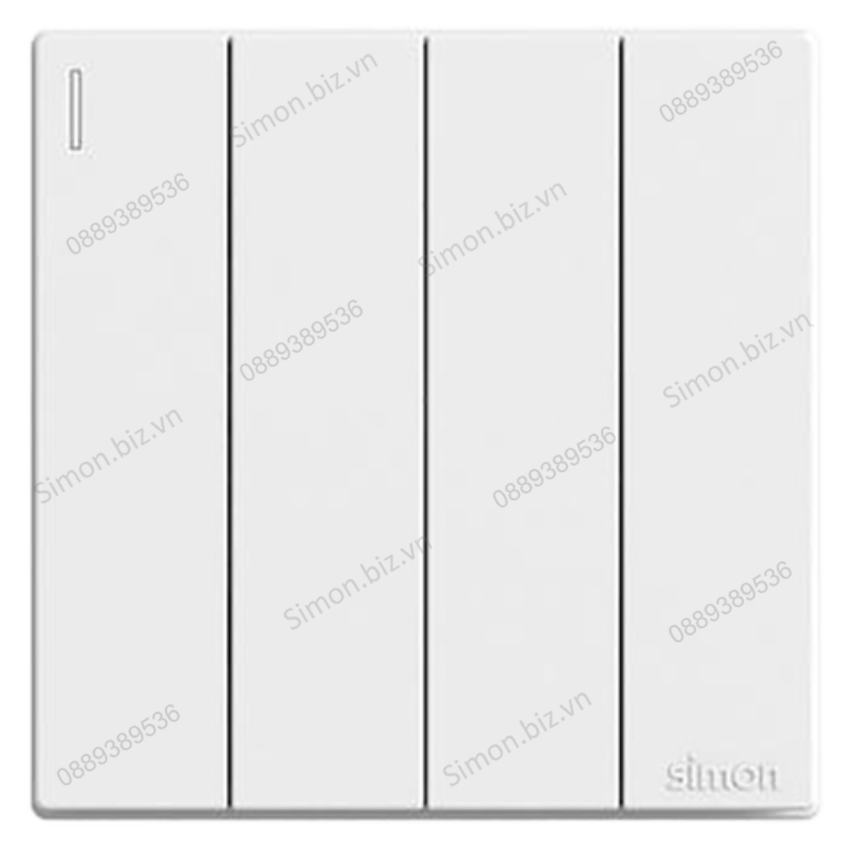 Bộ Công tắc bốn, 1 chiều mặt vuông màu trắng cao cấp Simon S6 581041