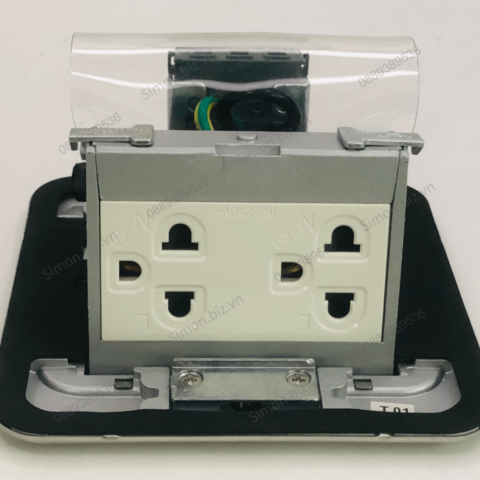 Ổ cắm âm sàn gồm 2 ổ cắm 3 chấu thường (vỏ bạc) Simon ZD021287