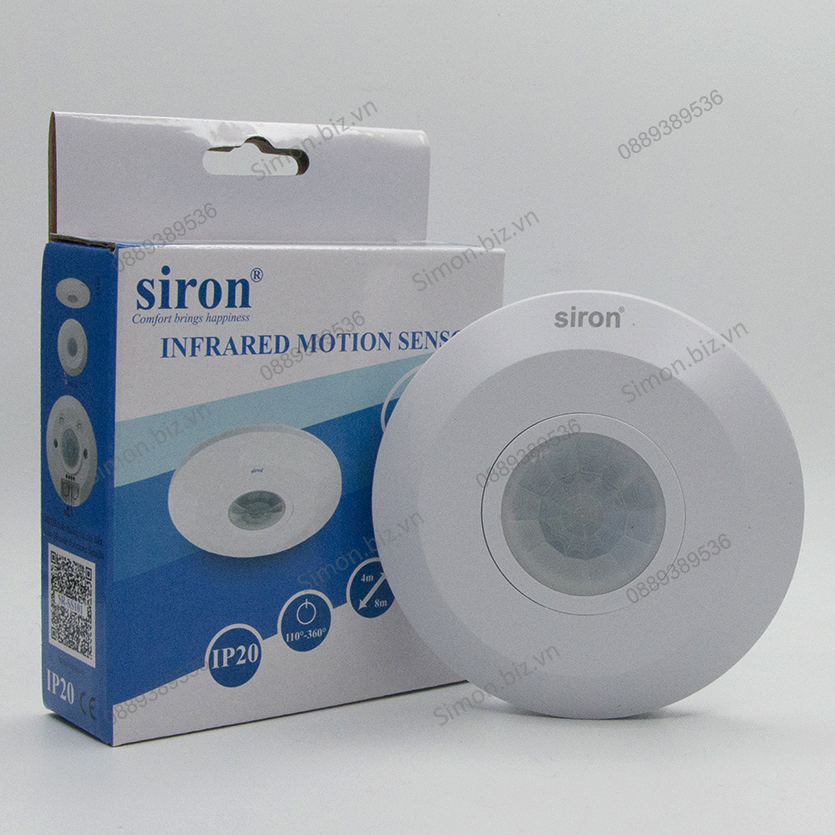 Công tắc cảm ứng hồng ngoại mỏng lắp nổi trần, cảm ứng chuyển động Siron SR - SS101