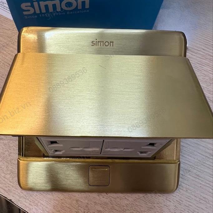 Ổ cắm âm sàn gồm 2 ổ cắm 3 chấu đa năng màu vàng đồng Simon ZD011080