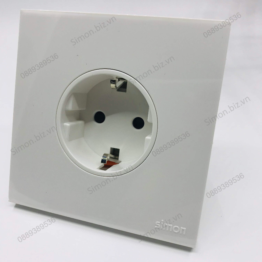 Bộ Ổ cắm Schuko đơn 16A màu trắng lắp đế âm chuẩn vuông cao cấp Simon S6 581687