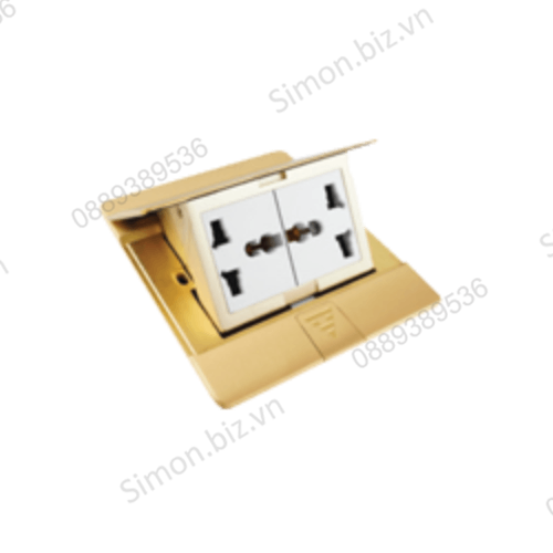 Ổ cắm âm sàn gồm 2 ổ cắm 3 chấu đa năng màu vàng đồng Simon ZD011080