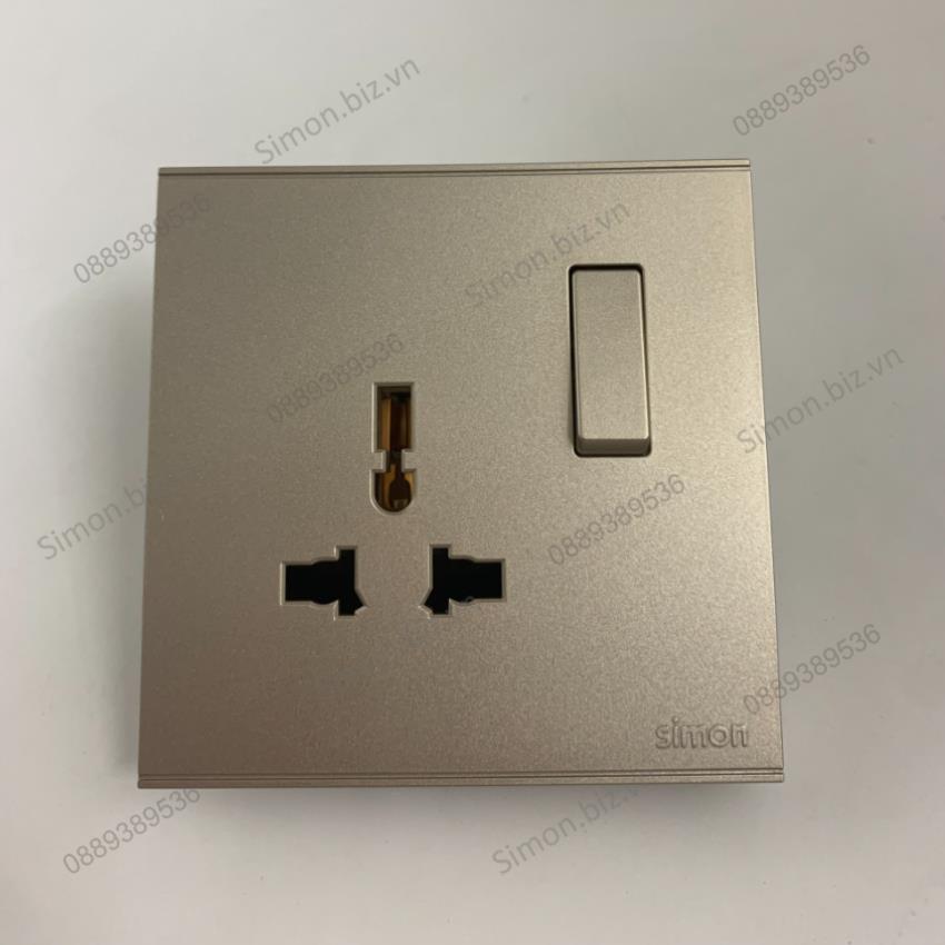 Bộ Ổ cắm đơn đa tiêu chuẩn 10A kèm công tắc mặt vuông màu Sâm Panh (Champagne) Simon E6 721089-46