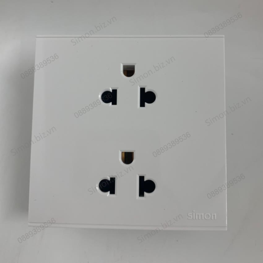 Bộ Ổ cắm đôi chuẩn Âu-Mỹ 16A chuẩn vuông màu trắng Simon E6 721287