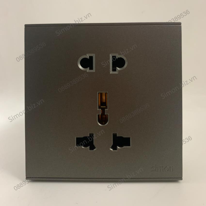 Bộ Ổ cắm 3 chấu đa tiêu chuẩn 10A và ổ cắm 2 chấu dùng cho chấu tròn&dẹt mặt vuông màu Xám (Grey) Simon E6 721080-61