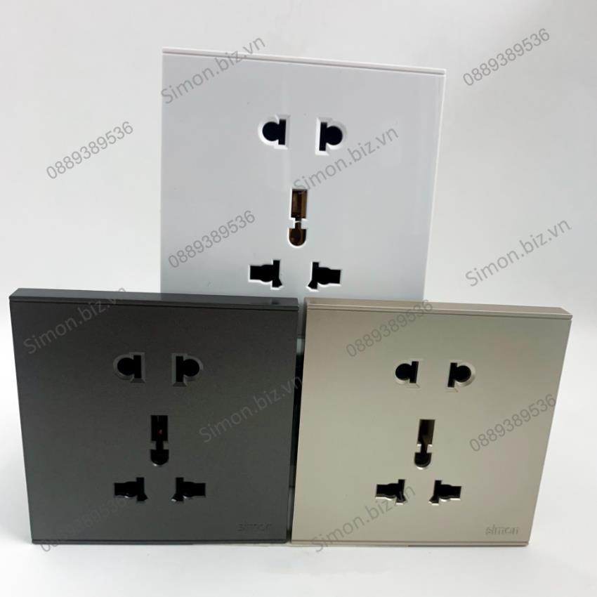 Bộ Ổ cắm 3 chấu đa tiêu chuẩn 10A và ổ cắm 2 chấu dùng cho chấu tròn&dẹt mặt vuông màu Xám (Grey) Simon E6 721080-61