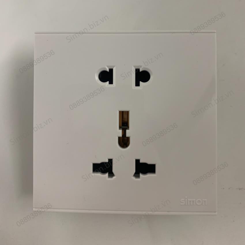 Bộ Ổ cắm 3 chấu đa tiêu chuẩn 10A và ổ cắm 2 chấu dùng cho chấu tròn&dẹt mặt vuông màu trắng Simon E6 721080